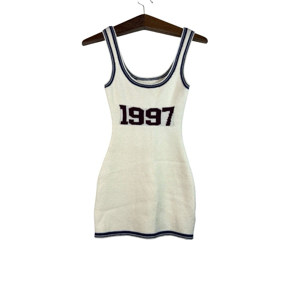 Musera Cream Knit Mini Tank Dress XS 1997 Preppy Academia Coquette
